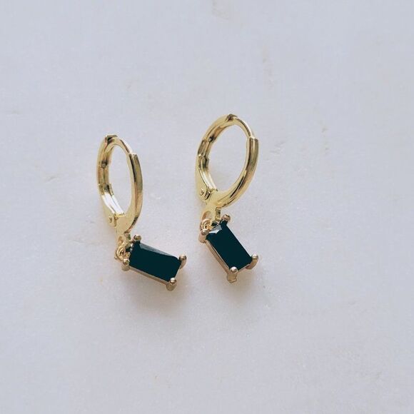 5/$25 Gold Tone Black Rhinestone Huggies - Picture 1 of 7
